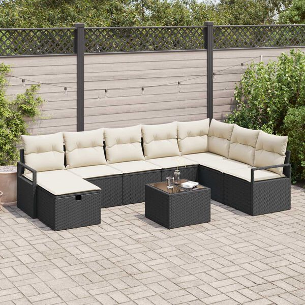 vidaXL Conjunto de Sofá de Jardim 9 pcs Preto Rattan Sintético