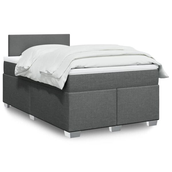 vidaXL Cama boxspring com colch&atilde;o 120x190 cm tecido cinzento-escuro