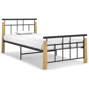 vidaXL Estrutura de cama 90x200 cm metal e madeira de carvalho maci&ccedil;a