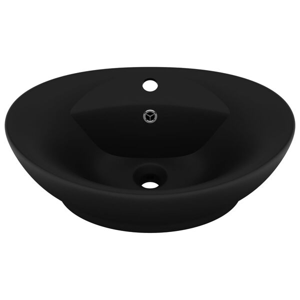 vidaXL Lavatório luxuoso oval 58,5x39 cm cerâmica preto mate