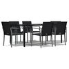 vidaXL 7 pcs conjunto de jantar p/ jardim c/ almofad&otilde;es vime PE e a&ccedil;o