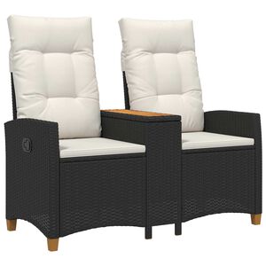 vidaXL Banco reclin&aacute;vel com mesa Preto e Branco Creme vime PE