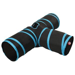 vidaXL T&uacute;nel para gatos 3 vias 90 cm poli&eacute;ster preto e azul