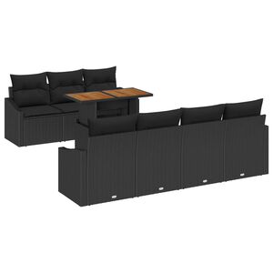 vidaXL Conjunto de Sof&aacute; de Jardim 8 pcs Preto Rattan Sint&eacute;tico