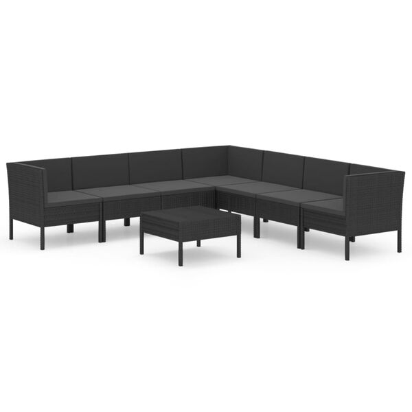 vidaXL 8 pcs conjunto lounge de jardim c/ almofad&otilde;es vime PE preto