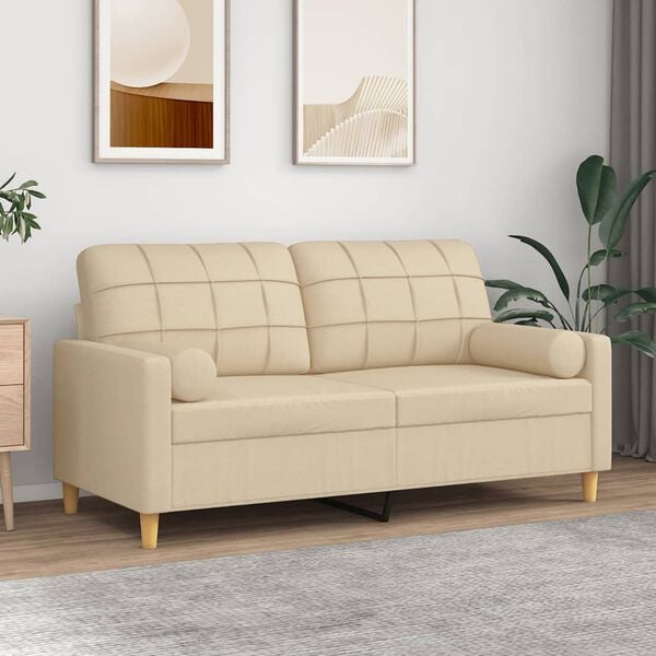 vidaXL Sofá 2 lugares + almofadas decorativas 140 cm tecido cor creme
