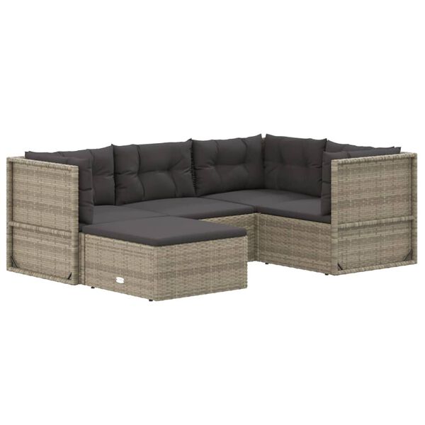 vidaXL 5 pcs conjunto lounge de jardim c/ almofad&otilde;es vime PE cinzento
