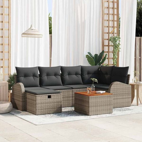 vidaXL Conjunto de Sof&aacute; de Jardim 7 pcs Cinzeto Rattan Sint&eacute;tico