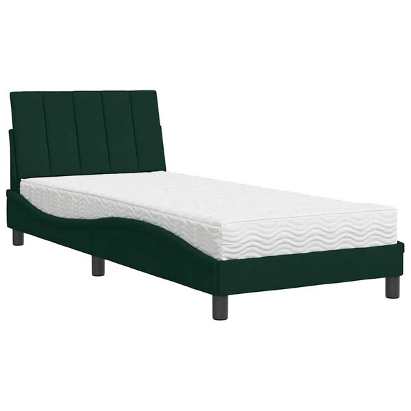 vidaXL Cama com colch&atilde;o Hanko 80x200 cm veludo verde-escuro