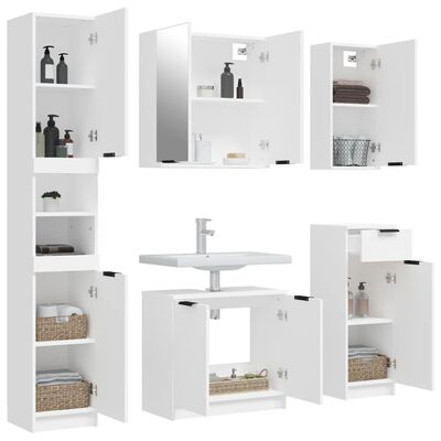 vidaXL 5pcs conj. armários casa de banho madeira processada branco