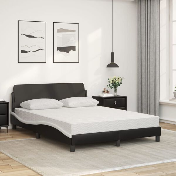 vidaXL Cama com colch&atilde;o Dover 140x200 cm couro artificial preto e branco
