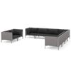 vidaXL 9 pcs conj. lounge jardim c/ almofad&otilde;es vime PE cinzento-escuro
