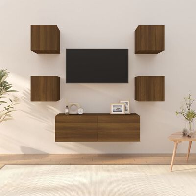 vidaXL Conjunto móvel TV de parede derivados madeira carvalho castanho