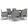vidaXL 7 pcs conjunto jantar p/ jardim vime PE e vidro temperado cinza
