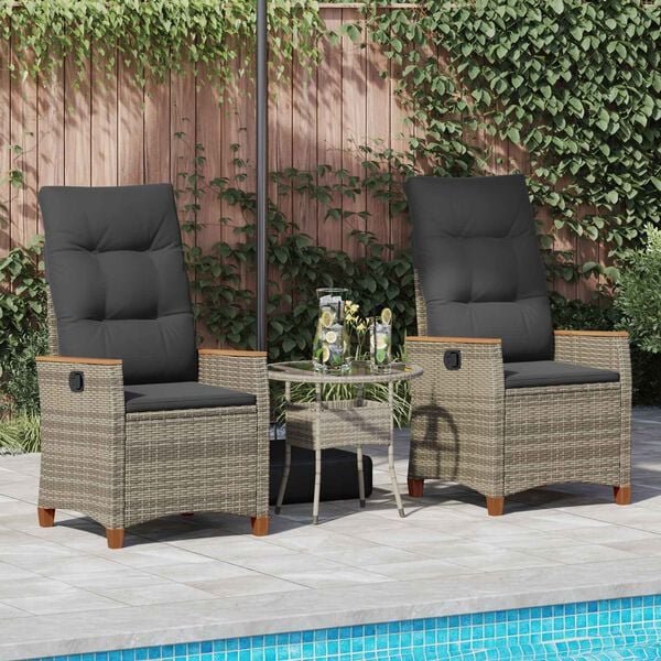 vidaXL Cadeira de Jardim Reclin&aacute;vel Cinza e Cinza Escuro vime PE