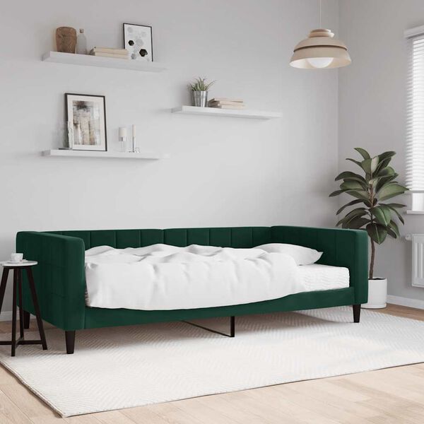 vidaXL Sof&aacute;-cama com colch&atilde;o 100x200 cm veludo verde-escuro