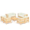 vidaXL 9 pcs conjunto lounge jardim c/ almofad&otilde;es cor creme pinho