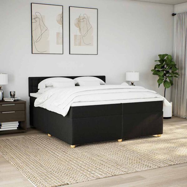 vidaXL Cama com molas/colch&atilde;o 200x200 cm tecido preto