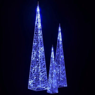 vidaXL Conj. cones decorativos c/ LEDs azuis acrílico 30/45/60 cm