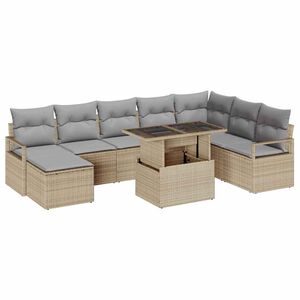 vidaXL Conjunto de Sof&aacute; de Jardim 9 pcs Bege Rattan Sint&eacute;tico