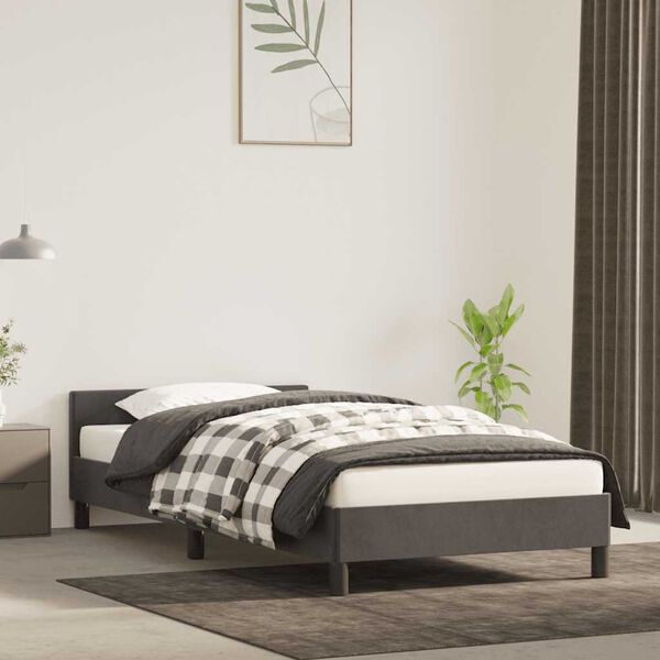 vidaXL Estrutura de cama sem colchão 100x200 cm veludo cinzento-escuro