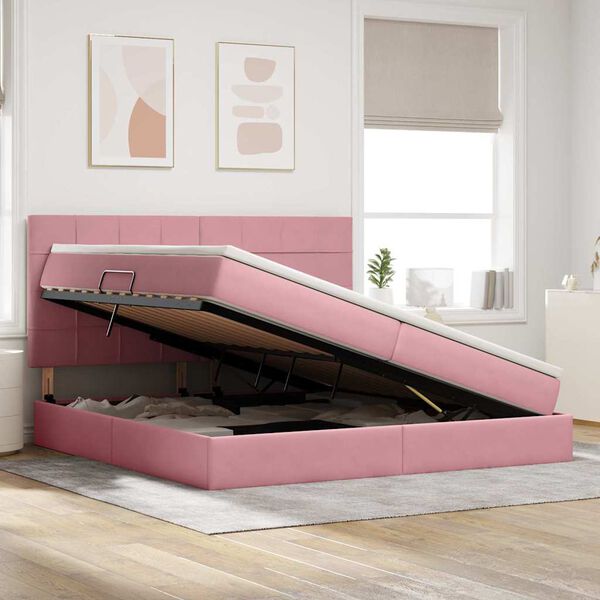 vidaXL Cama com arruma&ccedil;&atilde;o e colch&atilde;o Rosa 200 x 200 cm Veludo