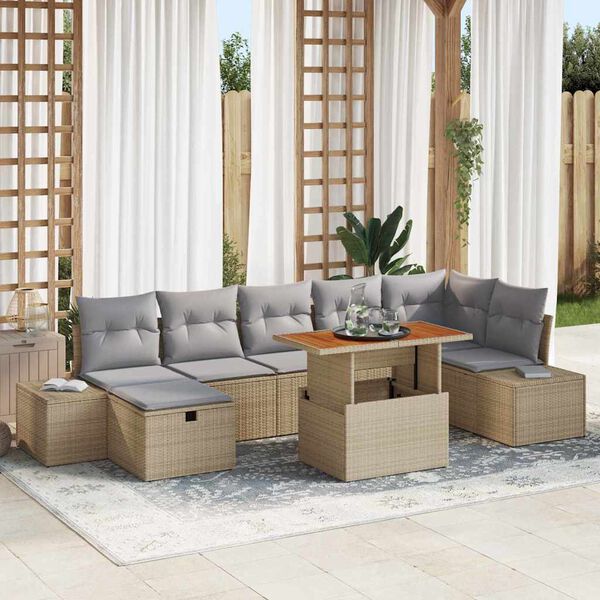 vidaXL Conjunto de Sof&aacute; de Jardim 8 pcs Bege vime PE