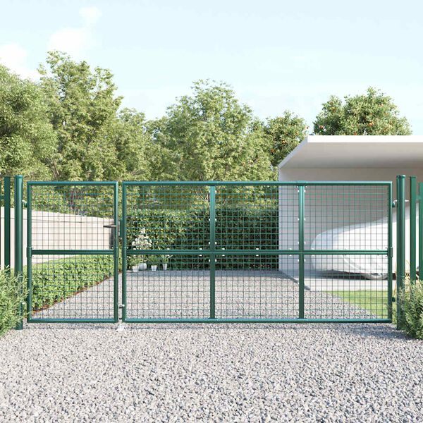 vidaXL Port&atilde;o de jardim em tela verde 350x125 cm a&ccedil;o galvanizado.