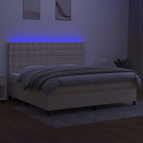 vidaXL Cama box spring c/ colch&atilde;o e LED 200x200 cm tecido cor creme