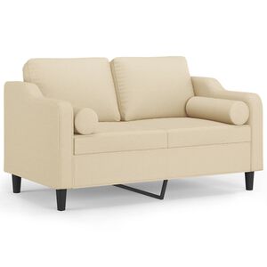 vidaXL Sof&aacute; 2 lugares + almofadas decorativas 120 cm tecido cor creme