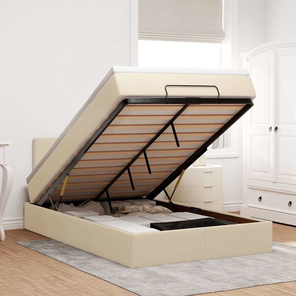 vidaXL Cama Otomana com colch&atilde;o & LEDs 120x190cm tecido creme