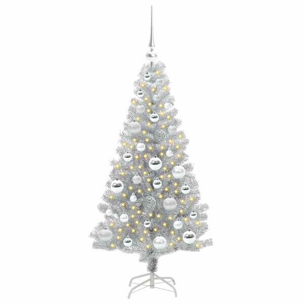 vidaXL &Aacute;rvore de Natal com 150 LEDs com suporte Prateado 120 cm PET