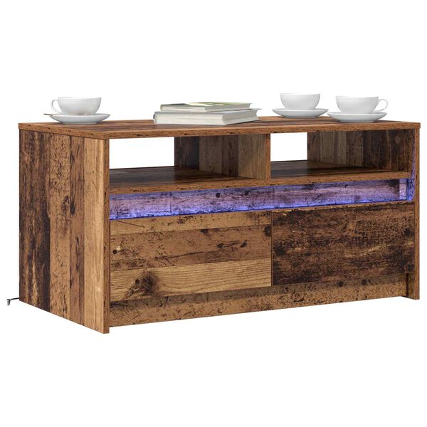 vidaXL Mesa de centro com gaveta Madeira antiga 90 x 50 x 45 cm