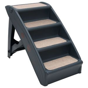 vidaXL Escada para c&atilde;es dobr&aacute;vel com 4 degraus cinzento-escuro