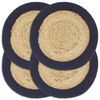 vidaXL Individuais mesa 4 pcs juta e algod&atilde;o 38cm natural/azul-marinho