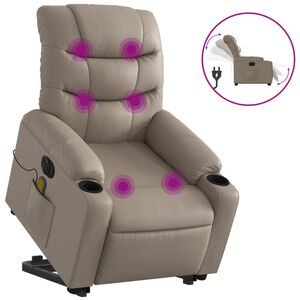 vidaXL Poltrona reclin&aacute;vel elevat&oacute;ria el&eacute;trica couro artif. cappuccino