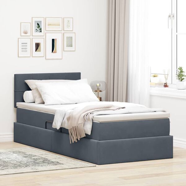 vidaXL Cama com Armazenamento Cinza Escuro 90 x 200 cm Veludo