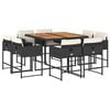 vidaXL 9 pcs conjunto de jantar p/ jardim c/ almofad&otilde;es vime PE preto