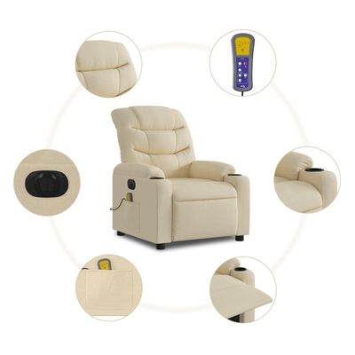 vidaXL Poltrona de massagens reclinável elétrica tecido creme