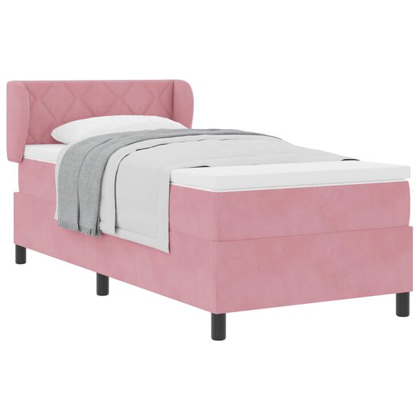 vidaXL Cama Box com colch&atilde;o com cabeceira Rosa 100 x 200 cm Veludo