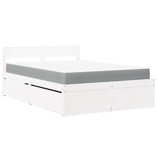 vidaXL Cama com gavetas e colch&atilde;o 140x190 cm pinho maci&ccedil;o branco
