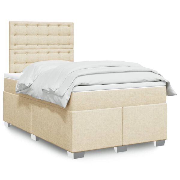 vidaXL Cama boxspring com colch&atilde;o 120x190 cm tecido cor creme