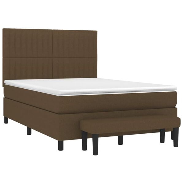 vidaXL Cama com molas/colch&atilde;o 140x190 cm tecido castanho-escuro