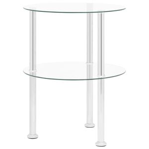 vidaXL Mesa de apoio c/ duas prateleiras 38cm vidro temp. transparente