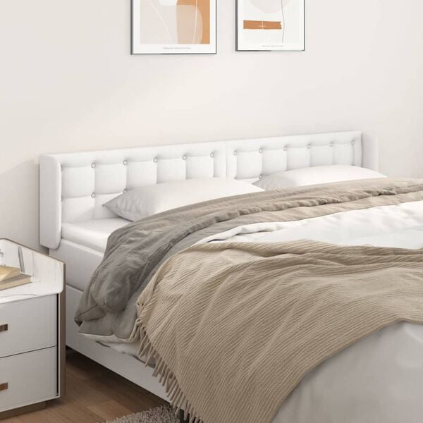 vidaXL Cabeceira cama c/ abas couro artificial 183x16x78/88 cm branco