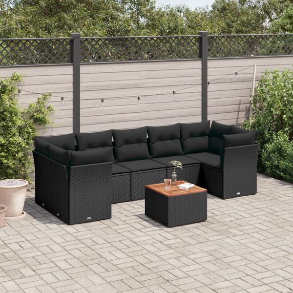 vidaXL 8 pcs conjunto sof&aacute;s de jardim com almofad&otilde;es vime PE preto