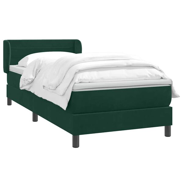 vidaXL Cama com molas/colch&atilde;o 90x220 cm veludo verde-escuro