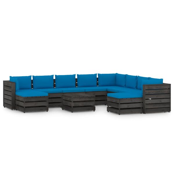 vidaXL 11pcs conj. lounge jardim + almofad&otilde;es madeira impreg. cinzento