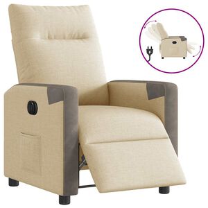 vidaXL Poltrona reclin&aacute;vel el&eacute;trica tecido cor creme