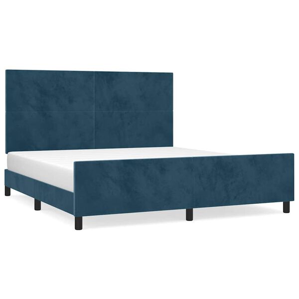 vidaXL Estrutura de cama sem colch&atilde;o 160x200 cm veludo azul-escuro